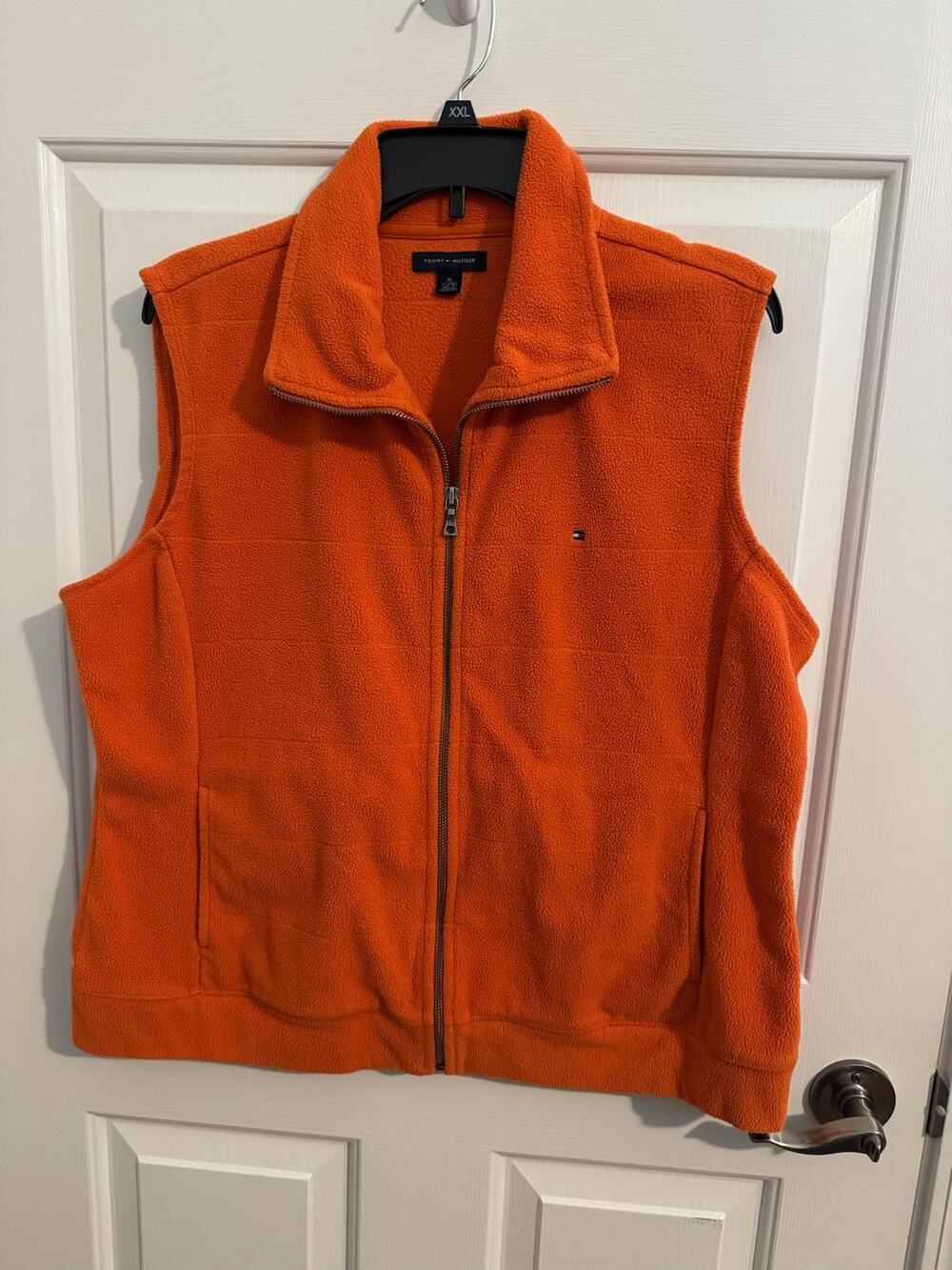 Tommy Hilfiger Women's Full Zip Fleece Vest Embroidered Logo Fall Orange XL
